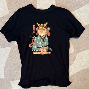 Samurai Cat Black T-Shirt Men’s Medium